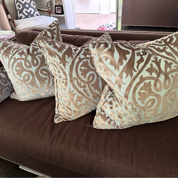 Set of 6 Custom Designer Pillow Covers - Blue & Brown - Picture 4 of 5